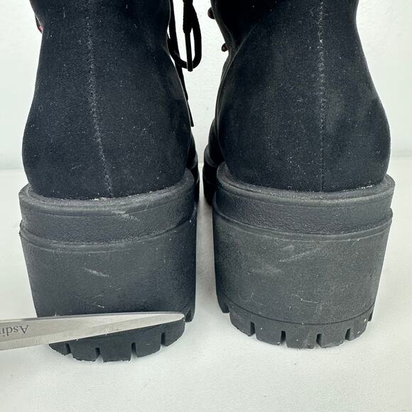 Forever 21 Womens Lace-Up Chunky Heel Fleece Faux Suede Black/Beige Booties 6 - Picture 8 of 10